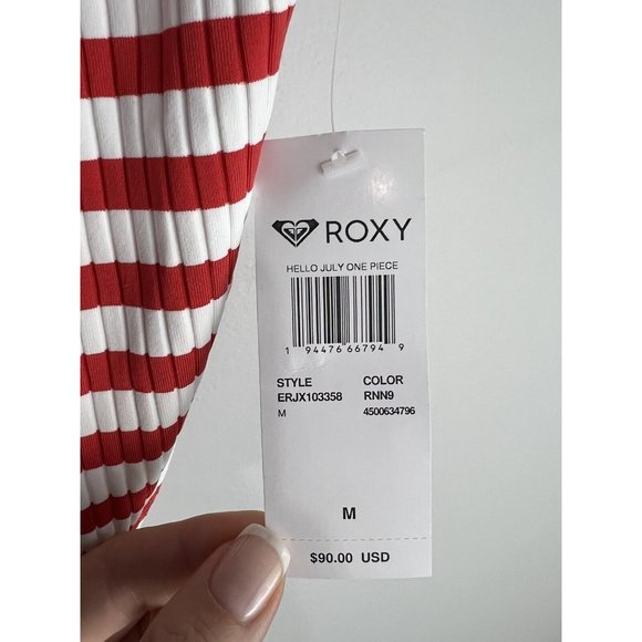 Roxy Hello July Red/White Striped One Piece Swimsuit Medium NWT - Picture 6 of 7